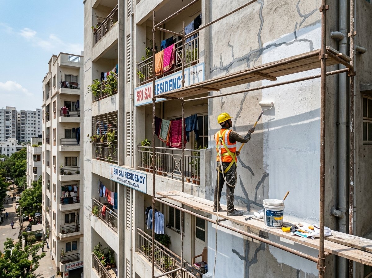 Exterior Building Facade & Damp Wall Treatment at Banjara Hills High-Rise